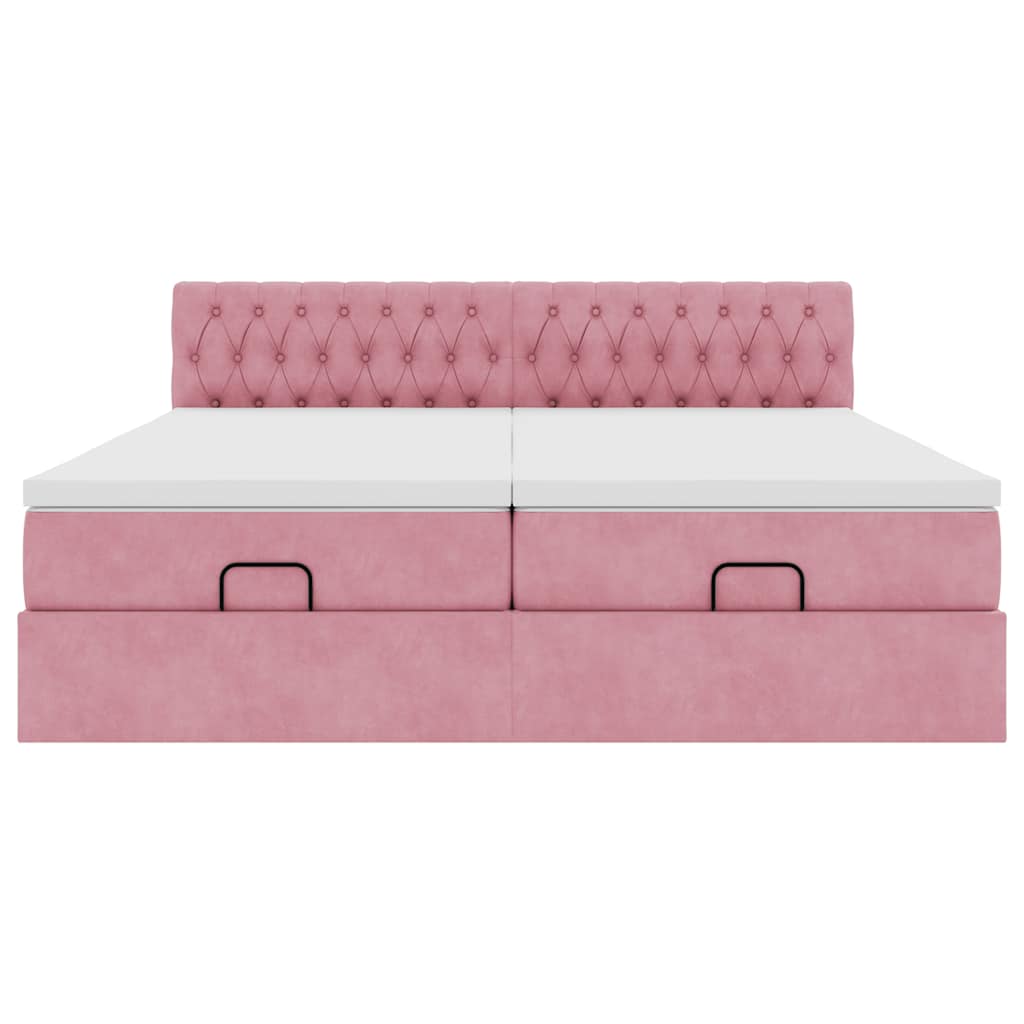 Estrutura de cama otomana com colchões 160x200 cm veludo rosa