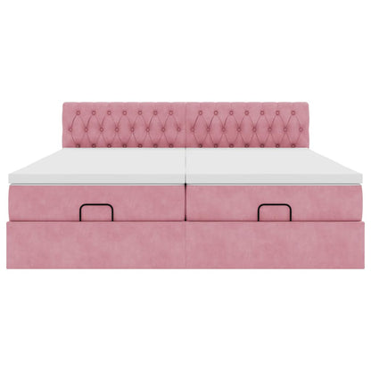 Estrutura de cama otomana com colchões 160x200 cm veludo rosa