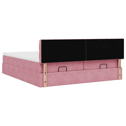 Estrutura de cama otomana com colchões 160x200 cm veludo rosa