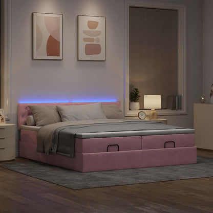 Estrutura de cama otomana com colchões 160x200 cm veludo rosa