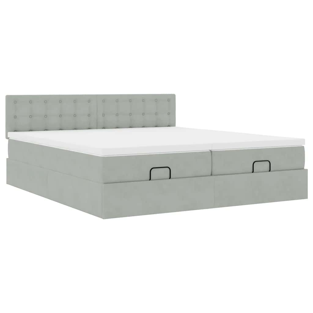 Estrutura cama otomana colchões 160x200cm veludo cinzento claro