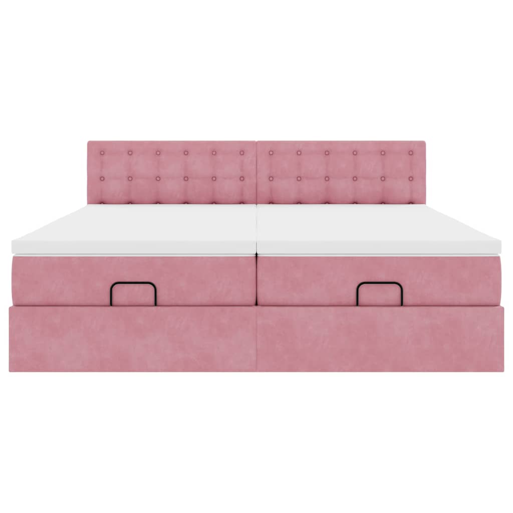 Estrutura de cama otomana com colchões 160x200 cm veludo rosa