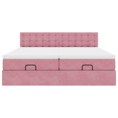 Estrutura de cama otomana com colchões 160x200 cm veludo rosa