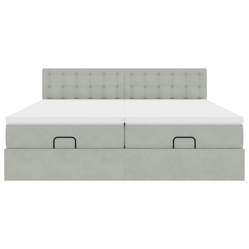 Estrutura cama otomana colchões 200x200cm veludo cinzento claro