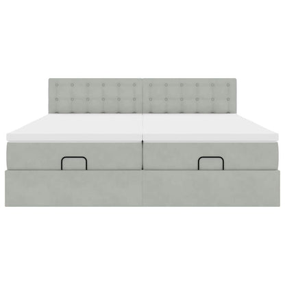 Estrutura cama otomana colchões 200x200cm veludo cinzento claro