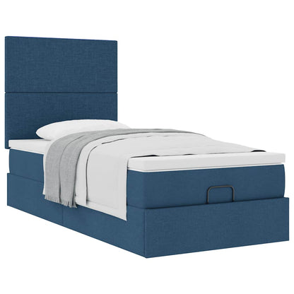 Estrutura de cama otomana com colchão 100x200cm tecido azul