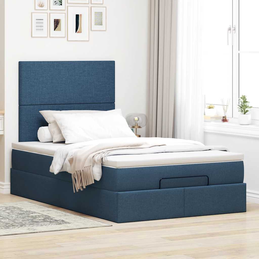 Estrutura de cama otomana com colchão 120x200 cm tecido azul