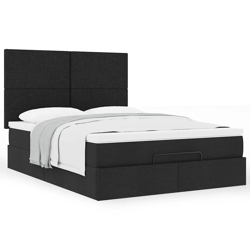 Estrutura de cama otomana com colchão 140x190 cm tecido preto