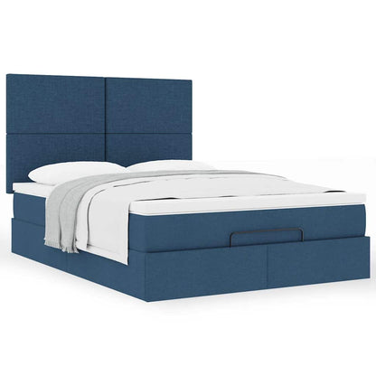 Estrutura de cama otomana com colchão 140x190cm tecido azul