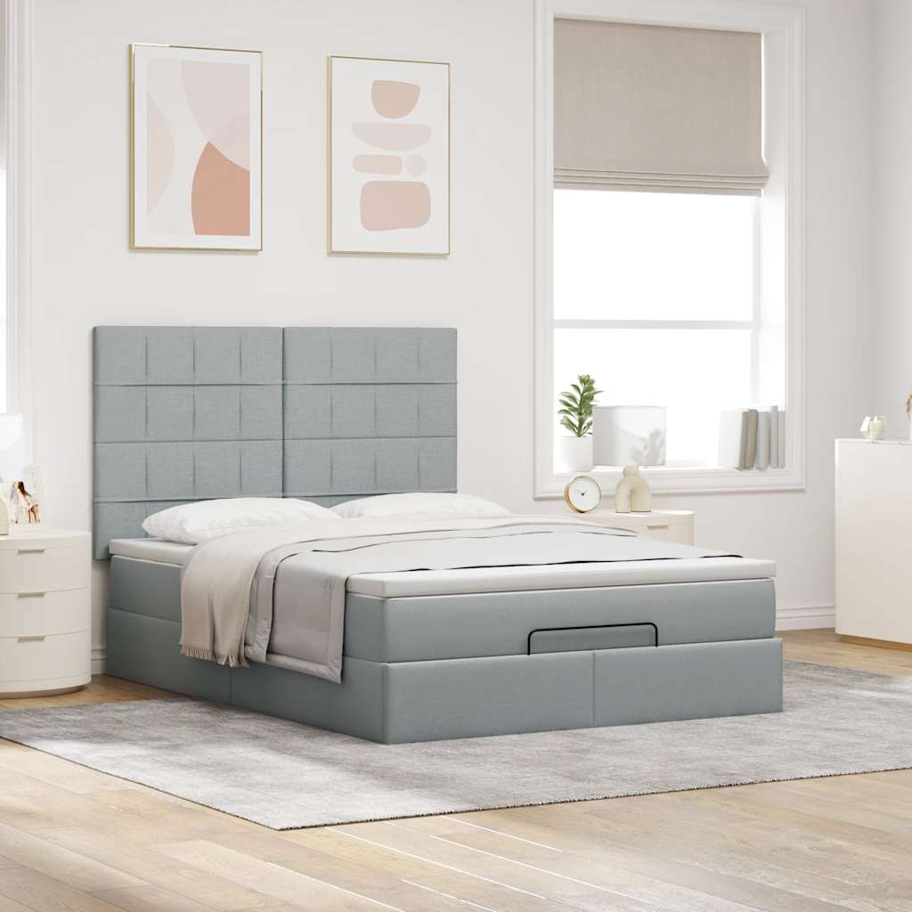 Estrutura de cama otomana com colchão 140x190 cm cinzento claro