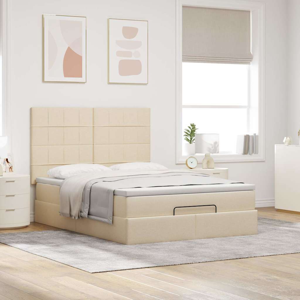 Estrutura de cama otomana com creme de colchão 140x190cm tecido