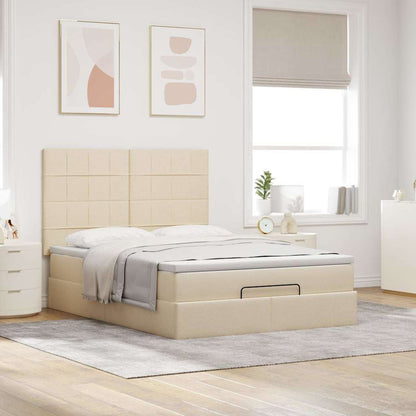 Estrutura de cama otomana com creme de colchão 140x190cm tecido