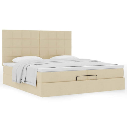 Estrutura de cama otomana com colchões tecido creme 200x200cm