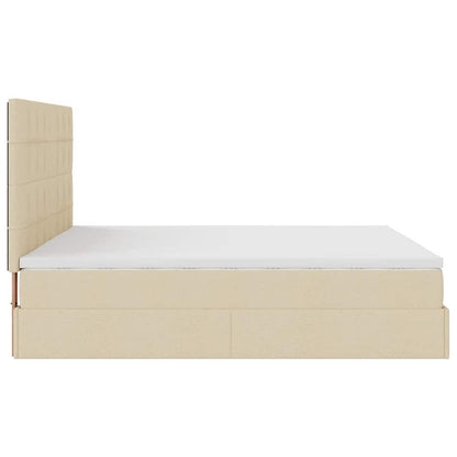 Estrutura de cama otomana com colchões tecido creme 200x200cm