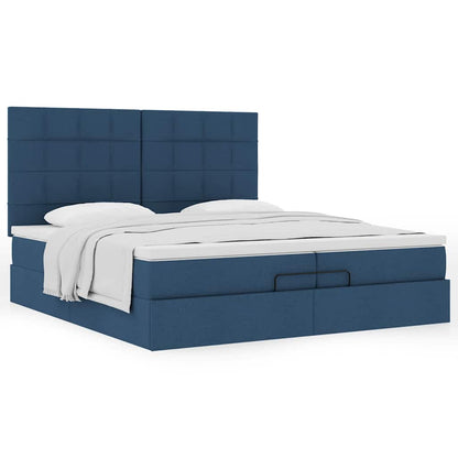 Estrutura de cama otomana com colchões 200x200cm tecido azul