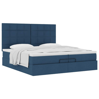 Estrutura de cama otomana com colchões 200x200cm tecido azul