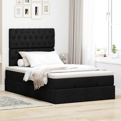 Estrutura de cama otomana com colchão preto 120x190 cm tecido