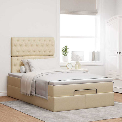 Estrutura de cama otomana com colchão 120x190 cm tecido creme