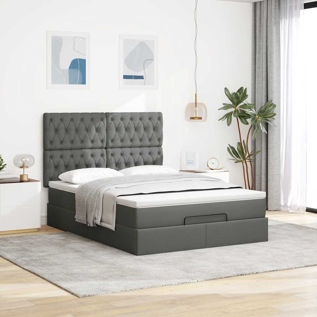 Estrutura de cama otomana com colchão 140x190cm cinzento escuro