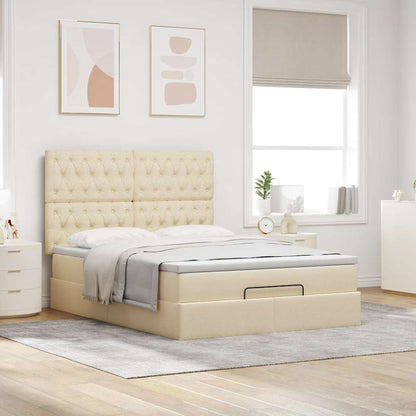 Estrutura de cama otomana com creme de colchão 140x190cm tecido