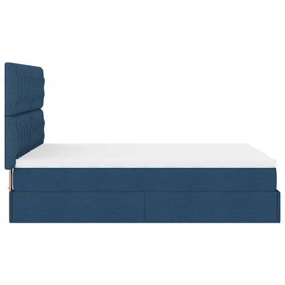 Estrutura de cama otomana com colchão 140x190cm tecido azul