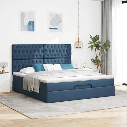 Estrutura de cama otomana com colchão 160x200 cm tecido azul