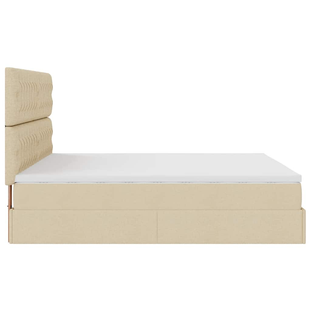 Estrutura de cama otomana com colchões tecido creme 200x200cm