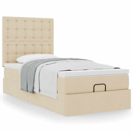 Estrutura de cama otomana com creme de colchão 90x190cm tecido