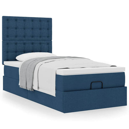 Estrutura de cama otomana com colchão tecido azul 90x190cm