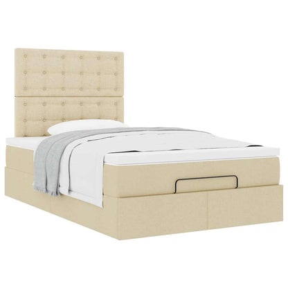 Estrutura de cama otomana com colchão 120x190 cm tecido creme