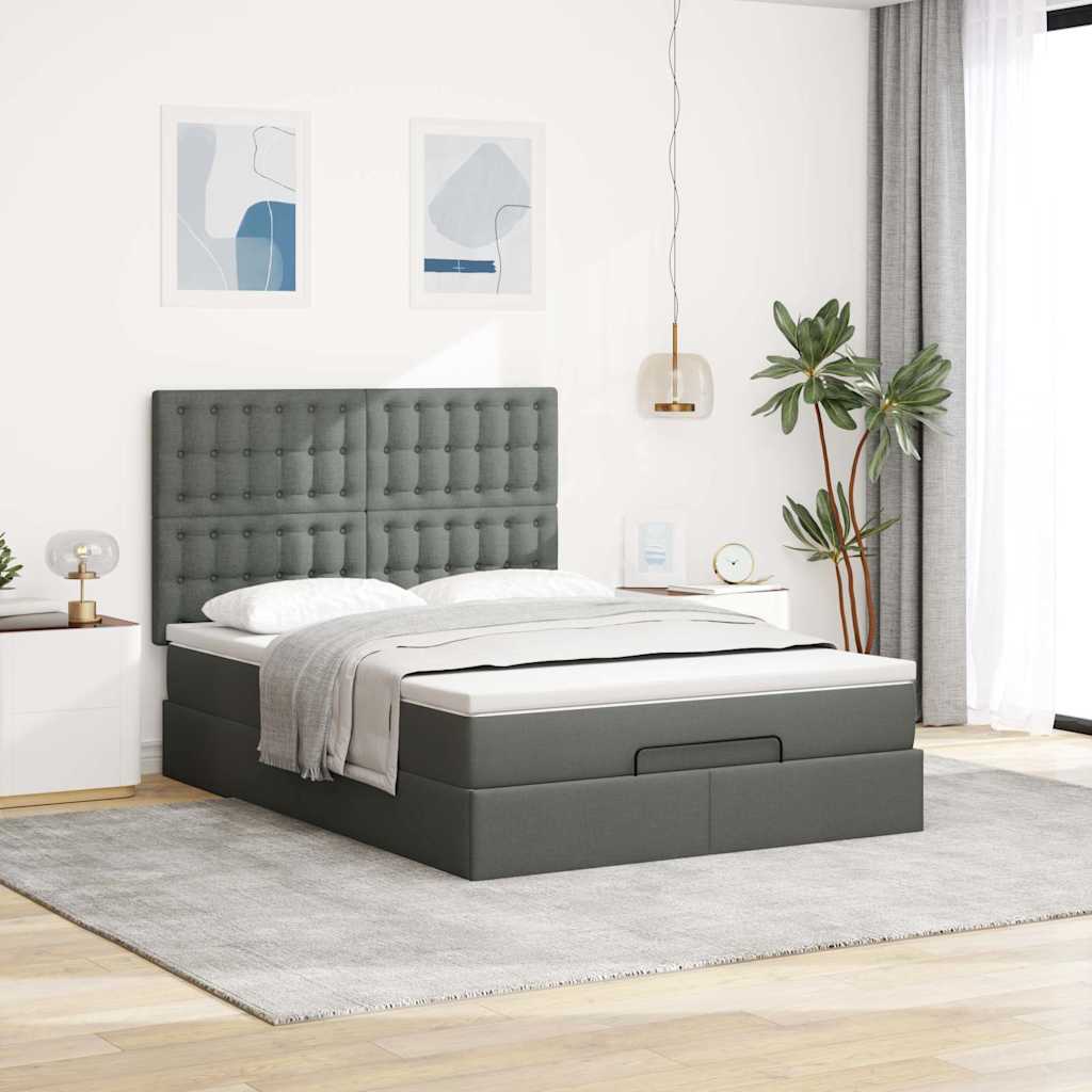 Estrutura de cama otomana com colchão 140x190cm cinzento escuro