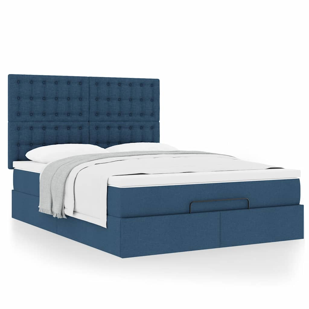 Estrutura de cama otomana com colchão 140x190cm tecido azul