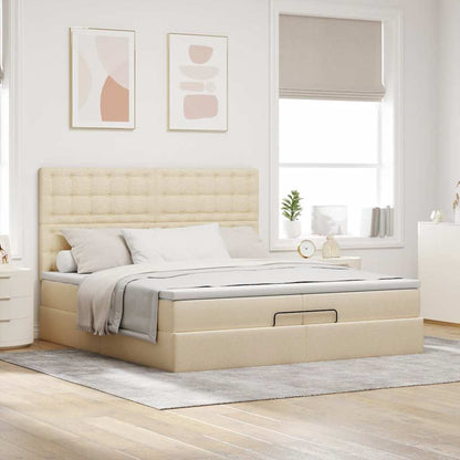 Estrutura de cama otomana com colchões tecido creme 200x200cm