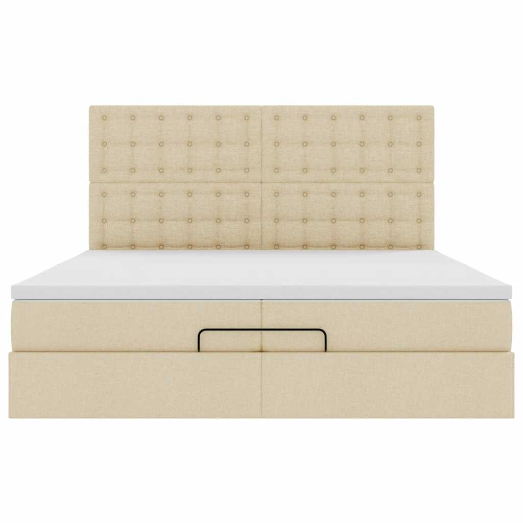 Estrutura de cama otomana com colchões tecido creme 200x200cm