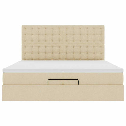 Estrutura de cama otomana com colchões tecido creme 200x200cm