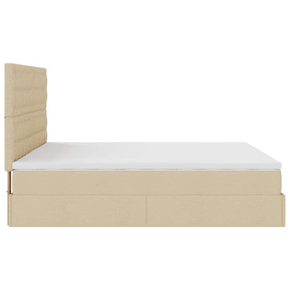 Estrutura de cama otomana com colchões tecido creme 200x200cm