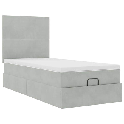 Estrutura cama otomana colchões 90x190 cm veludo cinzento claro