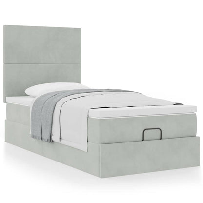 Estrutura cama otomana colchões 90x190 cm veludo cinzento claro