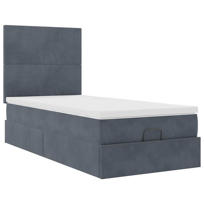 Estrutura cama otomana colchões 90x190cm veludo cinzento escuro