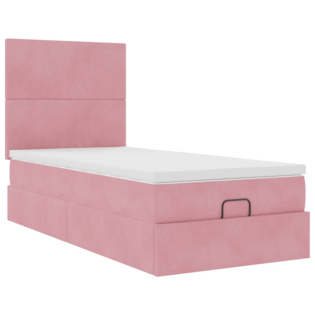 Estrutura de cama otomana com colchões 90x190 cm veludo rosa