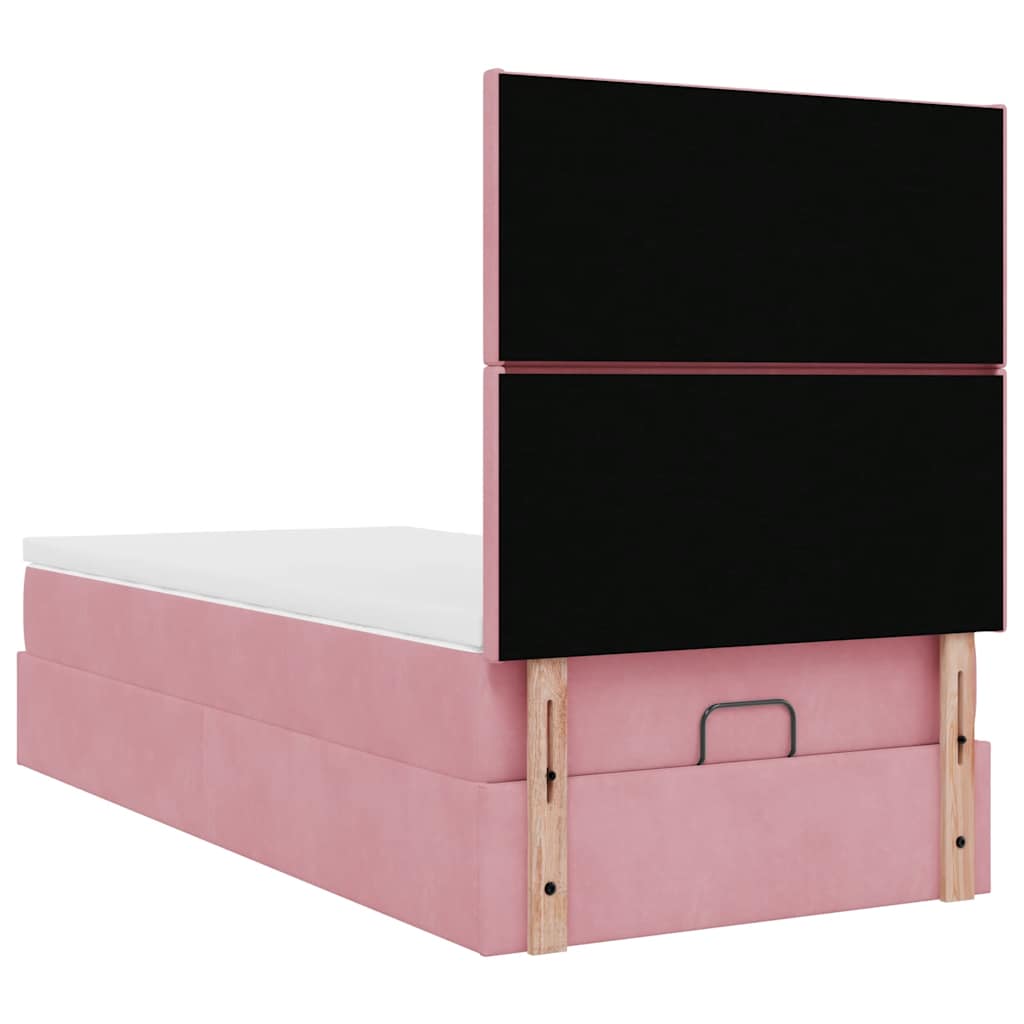 Estrutura de cama otomana com colchões 90x190 cm veludo rosa