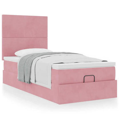 Estrutura de cama otomana com colchões 90x190 cm veludo rosa