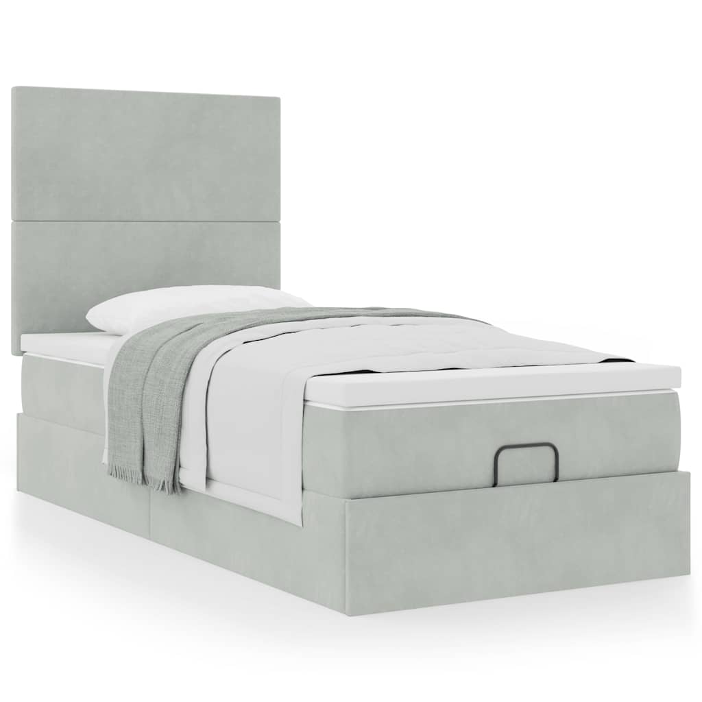 Estrutura cama otomana colchões 90x200 cm veludo cinzento claro