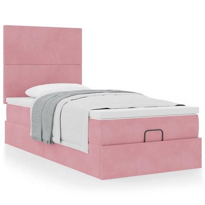 Estrutura de cama otomana com colchões rosa 90x200cm veludo