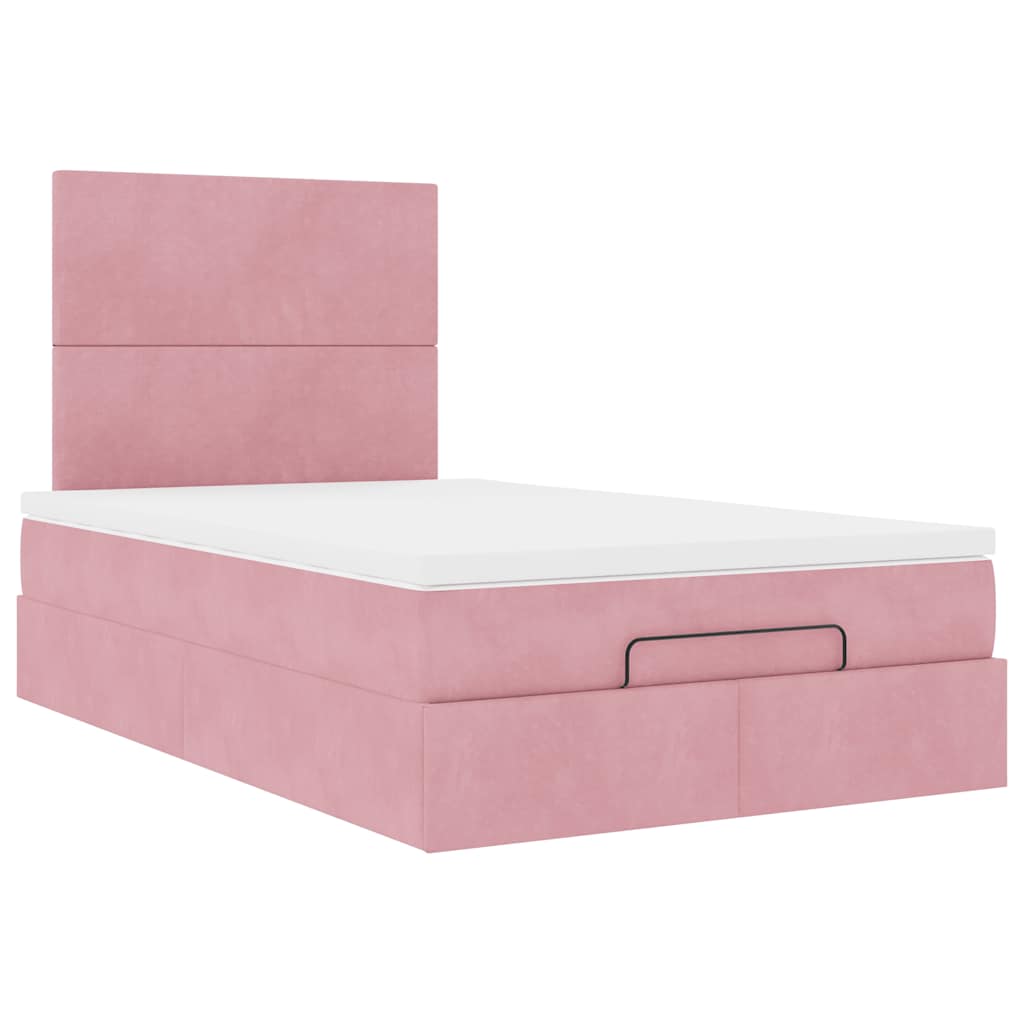 Estrutura de cama otomana com colchões 120x200 cm veludo rosa