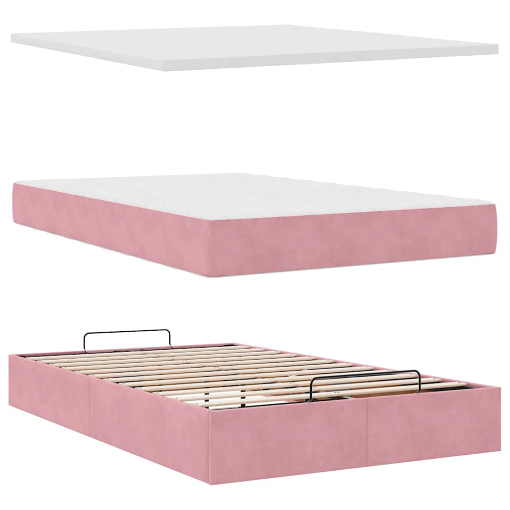 Estrutura de cama otomana com colchões 120x200 cm veludo rosa