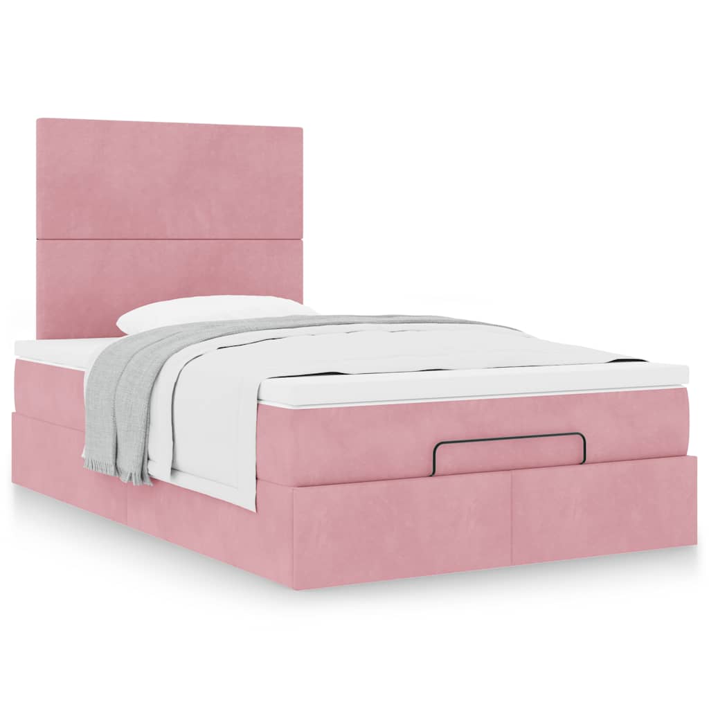 Estrutura de cama otomana com colchões 120x200 cm veludo rosa