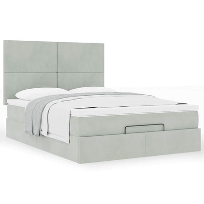 Estrutura cama otomana colchões 140x200cm veludo cinzento claro