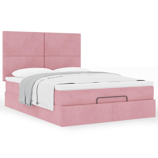 Estrutura de cama otomana com colchões 140x200 cm veludo rosa