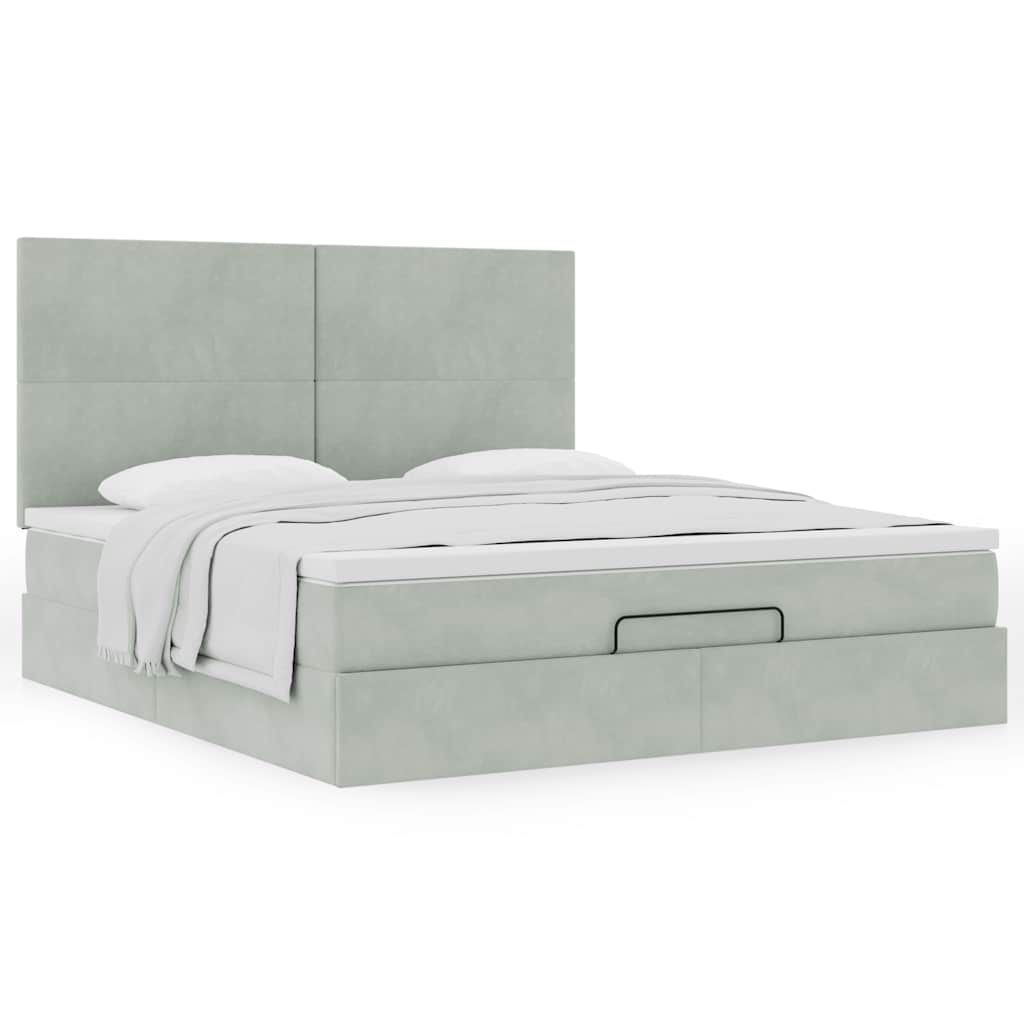 Estrutura cama otomana colchões 160x200cm veludo cinzento claro